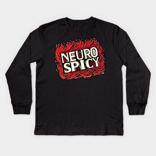 Flaming Hot Neuro Spicy Linocut Design Kids Long Sleeve T-Shirt